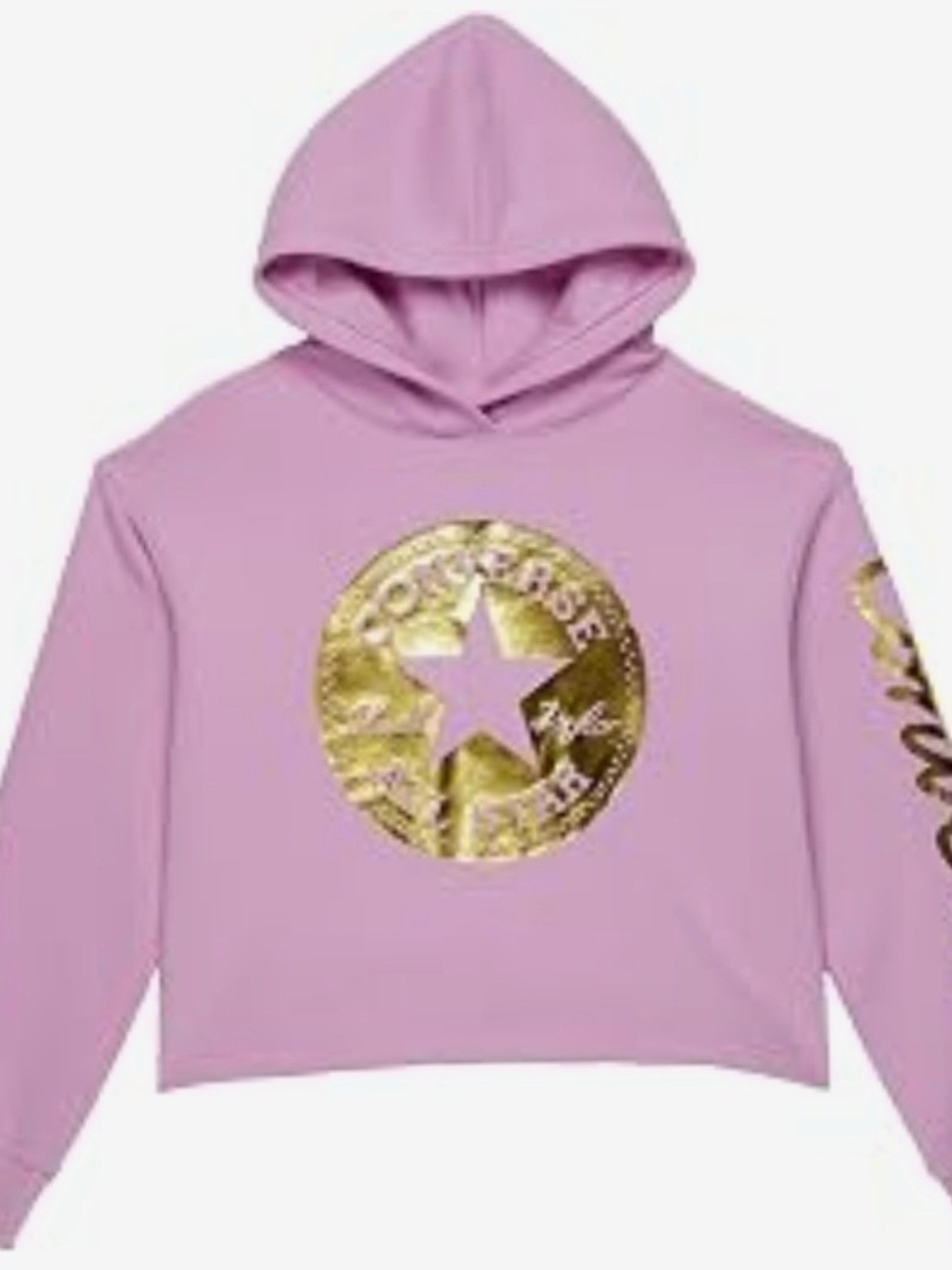 Converse Kids Lilac Cropped Hoodie with Gold Foil Logo - Size L